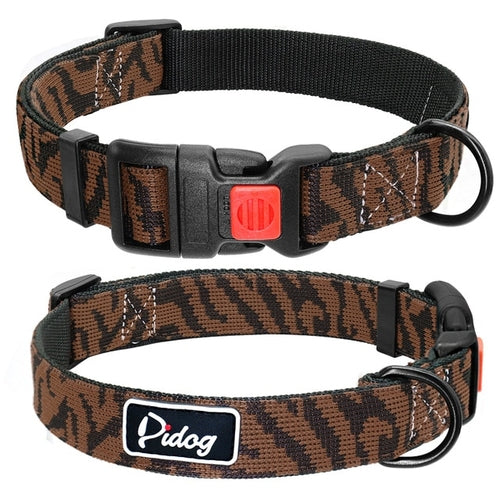 Adjustbale Nylon Dog Collar Leopard Printed Safety