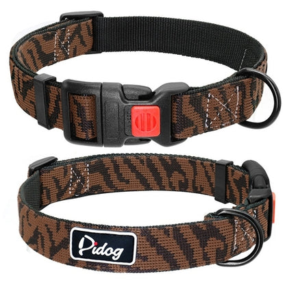 Adjustbale Nylon Dog Collar Leopard Printed Safety