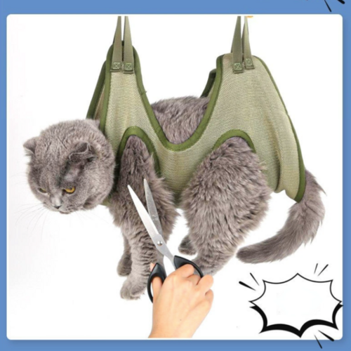 Bolsa de sujeción para el aseo de gatos con hamaca